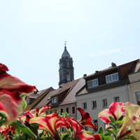 Blick auf den Reichenturm von der Terrasse